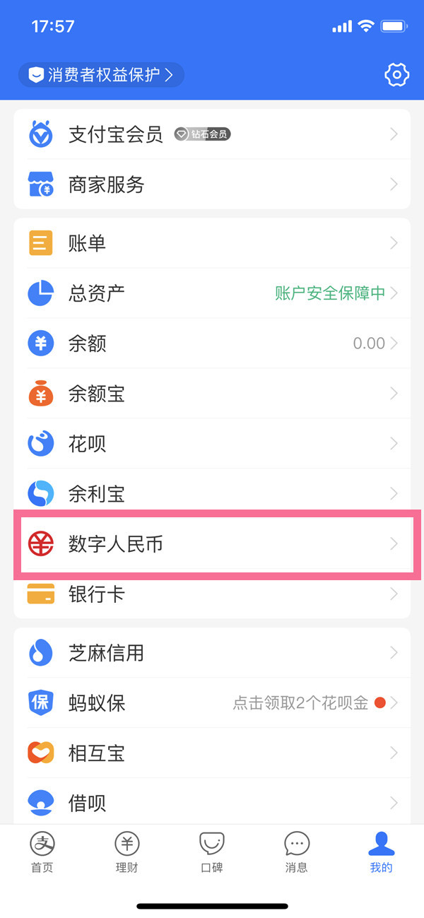 支付宝的数字人民币在哪里