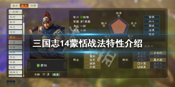 三国志14古武将蒙恬五维数据一览 三国志14吕蒙