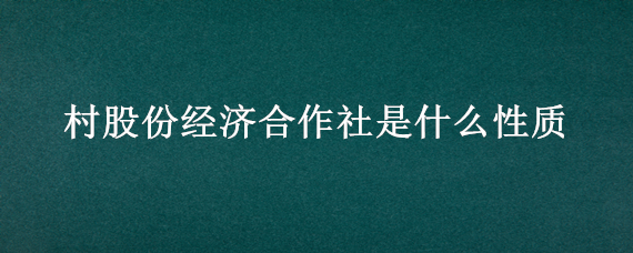 村股份经济合作社是什么性质（村里股份经济合作社是什么类型）