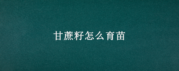 甘蔗籽怎么育苗 甘蔗育苗全过程