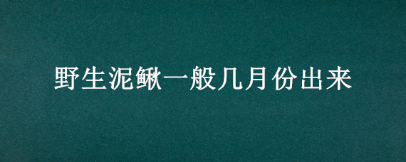 野生泥鳅一般几月份出来 野生泥鳅一般几月份出来活动