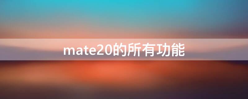 mate20的所有功能（华为mate20特色功能）