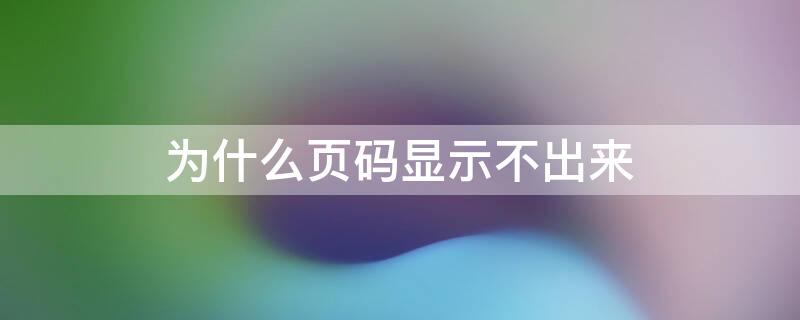 为什么页码显示不出来 页码为什么在页中显示不全