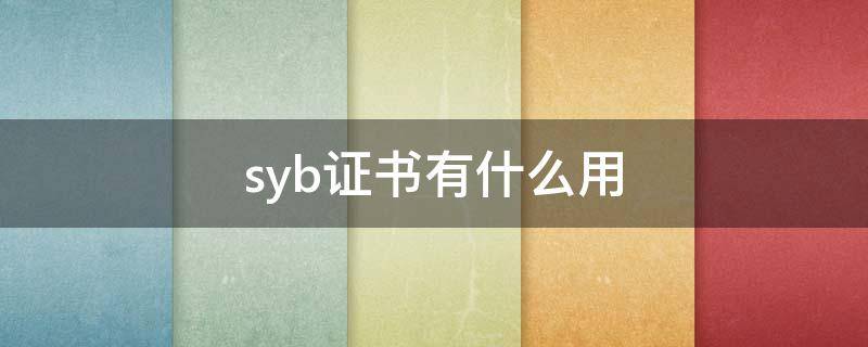 syb证书有什么用 syb证书有啥用