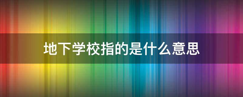 地下学校指的是什么意思（地下学校是什么含义）