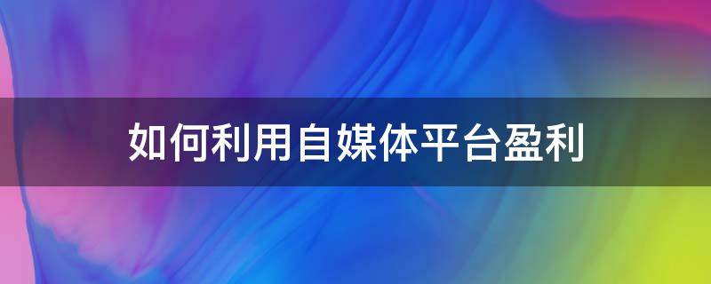 如何利用自媒体平台盈利（如何利用自媒体平台盈利呢）