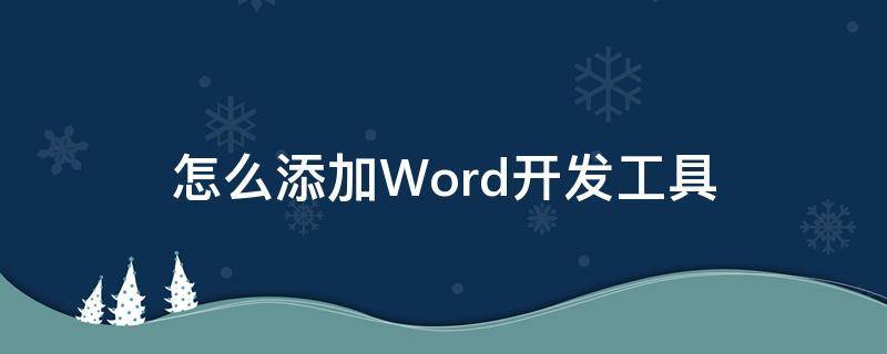 怎么添加Word开发工具（怎么添加word开发工具页面）