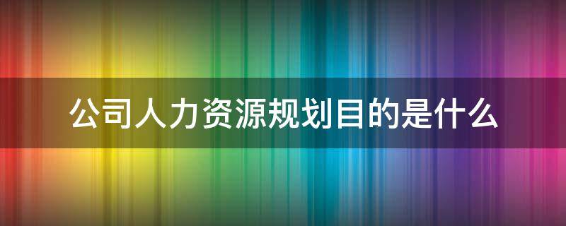 公司人力资源规划目的是什么 公司人力资源规划目的是什么内容