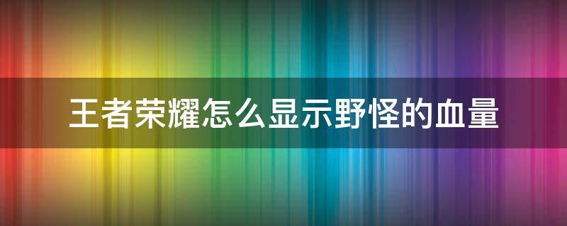 王者荣耀怎么显示野怪的血量 王者里面怎么显示野怪血量