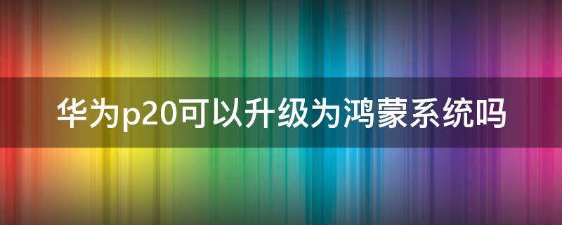 华为p20可以升级为鸿蒙系统吗 华为p20可不可以升级鸿蒙系统