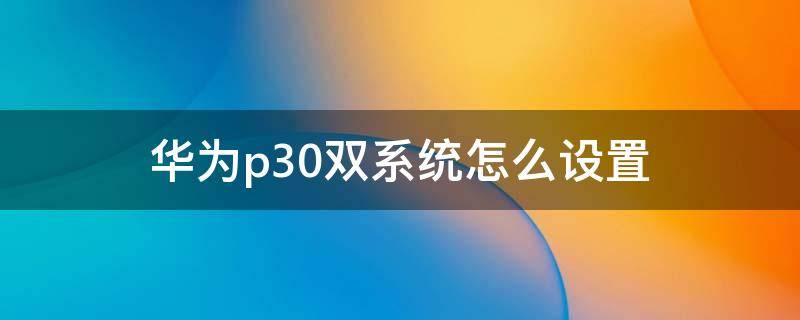 华为p30双系统怎么设置 华为p30双系统怎么设置不了