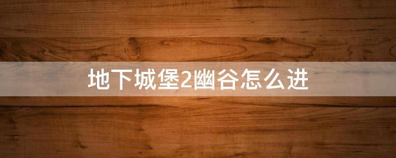 地下城堡2幽谷怎么进 地下城堡2幽谷怎么进不去