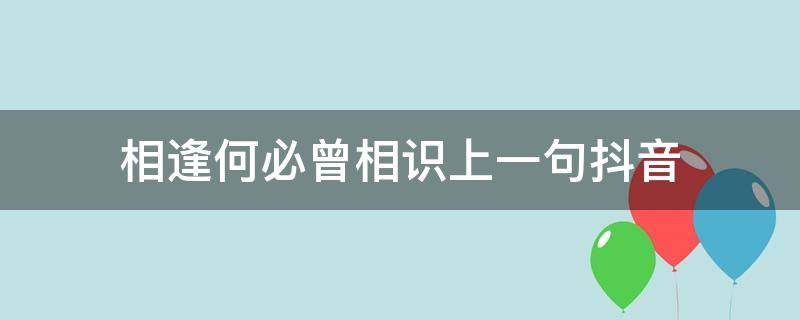 相逢何必曾相识上一句抖音 相逢何必曾相识上一句是什么意思