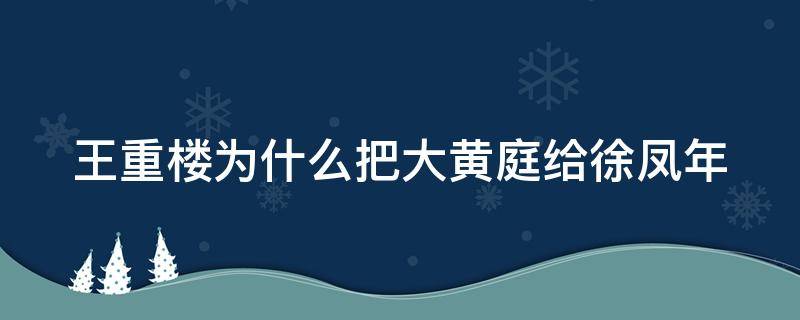 王重楼为什么把大黄庭给徐凤年（褚禄山为什么要杀徐凤年）