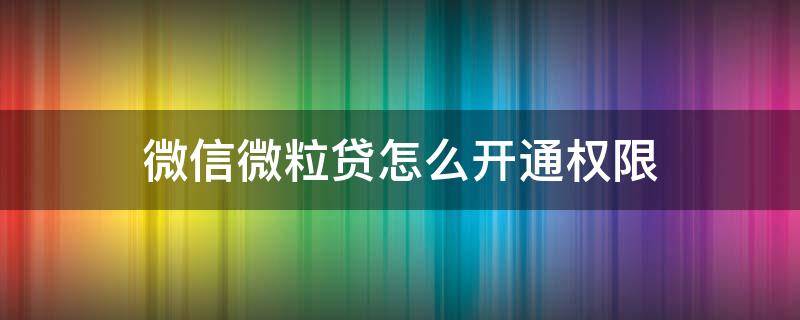 微信微粒贷怎么开通权限（微信微粒贷怎样开通权限）