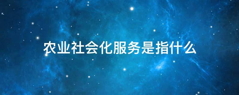 农业社会化服务是指什么 农业社会化服务体系是指什么