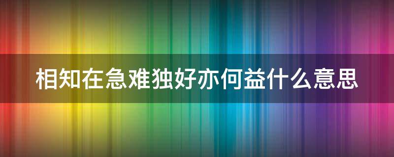 相知在急难独好亦何益什么意思 相知难相忘什么意思