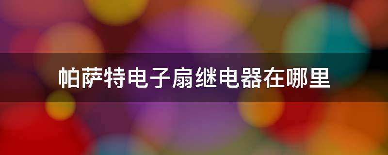 帕萨特电子扇继电器在哪里 老帕萨特电子扇继电器在哪