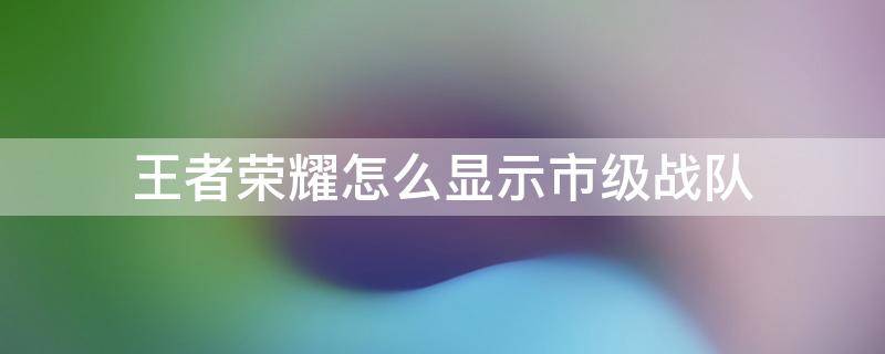 王者荣耀怎么显示市级战队 王者荣耀怎么显示市级战队称号