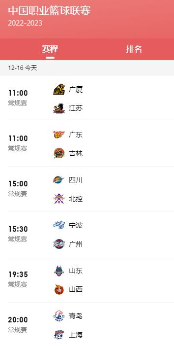 今天CBA赛程直播时间表12月16日 今天cba赛程直播时间表12月16日