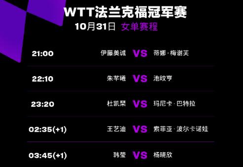 2023WTT法兰克福冠军赛赛程直播时间表10月31日 今天中国乒乓球队比赛对阵表图